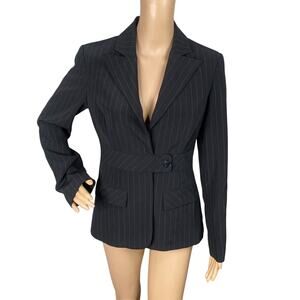 NWT Y2K Moda International Black Pinstripe Office Siren Blazer Suit Jacket SZ 8